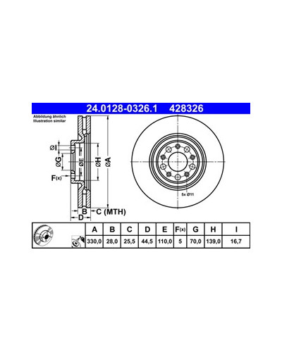 ATE 24.0128-0326.1 TARCZA HAM PRZOD 330X28